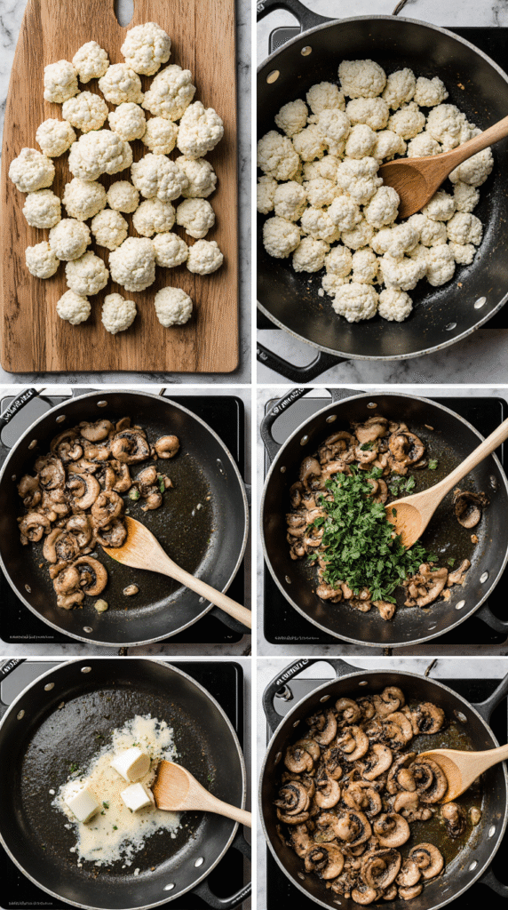 garlic cauliflower mashroom skillet 