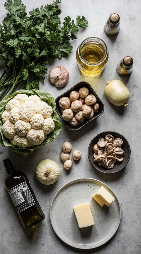 garlic cauliflower mashroom skillet 