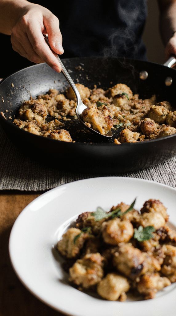 garlic cauliflower mashroom skillet 